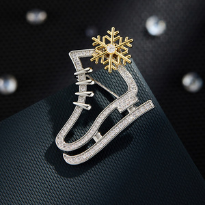<b>Ice</b> <b>Skate</b> Brooch With Rotating Snowflake Design Two Tone Gold Plated Micro Inlaid Zircon Unisex Fashion Jewelry <b>Gift</b> - Product Image 1