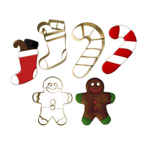 Cortador de Galletas Navideñas de Acero Inoxidable para Hornear en las Fiestas con Varias Formas: Hombre de Jengibre, Palo de Caramelo, Calcetín Navideño - Product Image 1