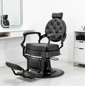Sillón de Barbería Moderno de Cuero Negro, Silla de Peluquería Personalizada con Estructura Metálica Negra <span class=keywords><strong>para</strong></span> Muebles de Salón de Belleza - Product Image 5