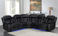 Canapé d'angle électrique moderne inclinable avec massage, ports de charge USB, design européen, deux consoles de rangement, en cuir aérien