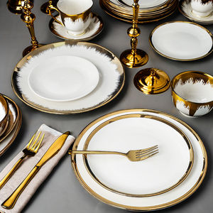 Vajilla de Cerámica de Lujo Estilo Nórdico con Borde Dorado de 6, 8 y 10 Pulgadas, <span class=keywords><strong>Platos</strong></span> de Porcelana para Filetes, Frutas y Comida para Bodas - Product Image 1