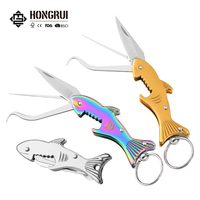 Couteau pliant multifonction en acier inoxydable en forme de poisson, porte-clés, couteau de poche EDC, couteau de randonnée, ouvre-bouteille