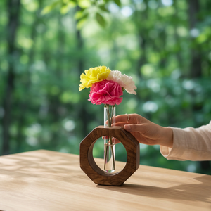 Handmade Eco-Friendly Wooden Hexagonal Ring Vase Art <b>Deco</b> Wall Vase Home Decor 4-6 Inch FAIZA CRAFT - Product Image 1