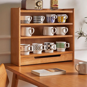 ชั้นวางแก้วไม้หลายชั้น 4 ชั้น พร้อมลิ้นชัก ที่เก็บแก้วในครัว ชั้นวางของบนโต๊ะ ทนทาน รูปทรงสี่เหลี่ยมผืนผ้า แบบตั้งพื้น - Product Image 2