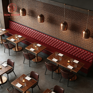 Muebles de Restaurante Estilo Retro Americano Industrial, Silla de Cuero Rojo, Silla Ergonómica de Madera Maciza, Conjunto de Asientos para Uso Comercial - Product Image 4