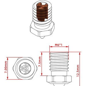 Boquilla de acero endurecido de tres orificios E3D V6 CHT M6 12,5 mm para impresora 3D, cabezal de impresión de alto flujo resistente al desgaste - Product Image 1