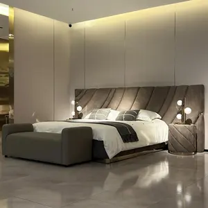 New Contemporary Design Luxury Bed Room Furnitures King Size Bed Headboard Fabric Beds Factory Customized Color