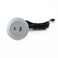 Prise de courant intégrée HITEC HTP10999 avec port USB Type C pour mobilier de bureau et de maison, chargeur de téléphone portable pour canapé rond, câble PVC de 1,5 m