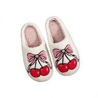 Chaussons d'hiver pour femmes, mignons, style Baotou, avec nœud et motif cerise, en peluche, antidérapants, doublure en fausse fourrure, vente en gros