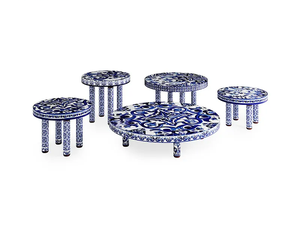 Nuovo Divano Moderno Italiano di Lusso in Tessuto con Motivi in Porcellana, Colori Blu Bianco e Blu Mare, Set di Mobili per Soggiorno - Product Image 6