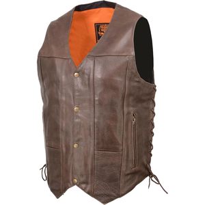 2025 cuero ML1391RT Chaleco de cuero marrón Retro para hombre Chaleco de estilo Vintage de encaje lateral de 10 bolsillos - Product Image 2