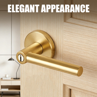 TIANYI Luxe Poignée de porte en T dorée sur roseau, poignée ronde droite contemporaine, ensemble de quincaillerie de serrure d'entrée avec fonction de confidentialité