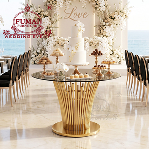 Mesa redonda de lujo para pastel de bodas, candelabro de cristales, mesa de cristal de lujo para pastel - Product Image 3
