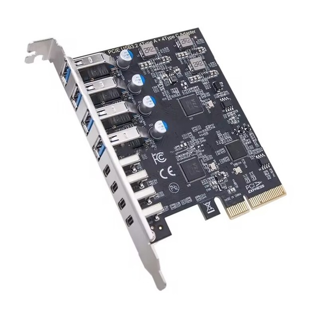 8-Port PCI-E Expansion Card USB 3.2 Type C (4) USB3.2 PCI Express Adapter Hub Controller 10Gbps Transmission Rate for Computers