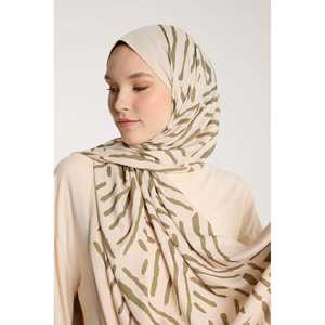 Écharpe longue vintage en satin de soie, design personnalisé en V, motif de créateur sur mesure, 100 % soie beige-kaki pour la saison automne - Product Image 4