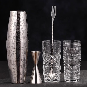 Ensemble de mixeur <span class=keywords><strong>Tiki</strong></span> en acier inoxydable, <span class=keywords><strong>shaker</strong></span> Boston gravé, doseur, cuillère de bar, gobelet en étain, verres à cocktail, <span class=keywords><strong>shaker</strong></span> - Product Image 2