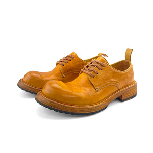 Leather <b>shoes</b> - Retro distressed thick-soled and wide-toe style men's trendy <b>shoes</b>. Men's water-washed leather handmade <b>shoes</b>. - Product Image 6