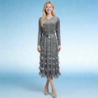Robe longue plissée élégante Miyake 2026, nouvelle collection, avec décoration florale 3D dorée, taille naturelle, coupe ajustée, grandes tailles pour femmes