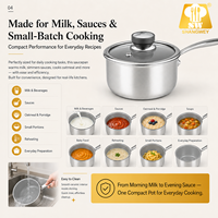 Casserole en titane G8 avec revêtement céramique Microdot, en acier inoxydable triple couche, 16 cm, sans PFAS, antiadhésive, fabricant d'ustensiles de cuisine OEM
