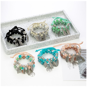 Factory Price Charm Boho Layer Glass Beaded Bracelet <strong>Jewelry</strong> Sets Designer <strong>Unique</strong> Leaf Pendant Bracelets Couple 2026 - Product Image 3