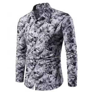 <span class=keywords><strong>Chemise</strong></span> décontractée à manches longues pour hommes pour l'été, le printemps Impression 3D Design Polyester simple boutonnage <span class=keywords><strong>XL</strong></span> rayé anti-rides Satin tissé - Product Image 4