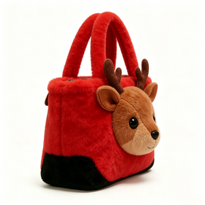 Custom Reindeer plush tote bag ,Christmas deer fuzzy handbag, 3D reindeer head plush hand tote, Holiday reindeer plush purse - Product Image 2