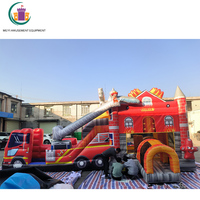 Camion de pompier gonflable personnalisé château de maison de rebond toboggan interactif avec impression de logo gratuite pour les ventes ou les fêtes d'enfants
