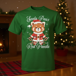 Camiseta navideña de Santa Paws Red Panda con diseño de juego de palabras navideño para adultos unisex - Product Image 3