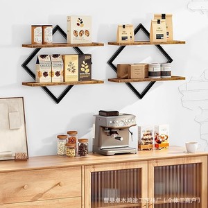 Solid Wood Wall <b>Shelf</b> Set 2Pcs Black Metal Frame Living Room Storage <b>Rack</b> For Books Toys Decorative Display - Product Image 2