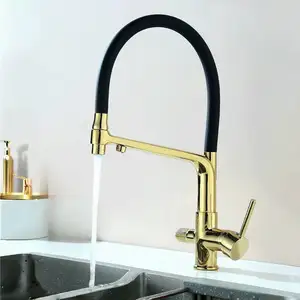 EVOMAX 3 Ways Gold Purified Water Kitchen Faucet Dual Handles Drinking Filter Water Kitchen Brass Faucets Tap