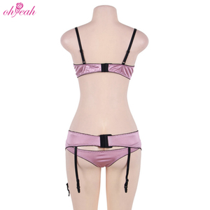 Set di Lingerie Sexy Trasparente di Alta Qualità, Reggiseno a Tre Pezzi Rosa - Product Image 5