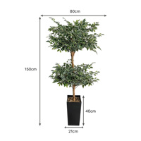 Arbre artificiel Ficus Microcarpa en PE léger de haute qualité, 1,5 m, feuilles à bordure blanche, en pot, pour décoration de bureau et hall, résistant aux UV, vente en gros