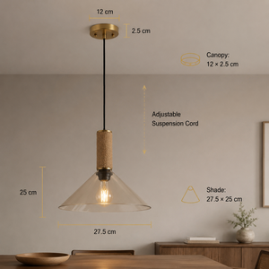 Modern Glass Pendant <b>Light</b> With Amber Cone Shade Gold Finish Adjustable Height For Dining Room Kitchen Island Restaurant - Product Image 4
