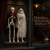 SIPKLR Ensemble de mariée et marié squelettes d'Halloween de 15,7'' avec petits crânes en plastique pour décoration de maison hantée ou de mariage