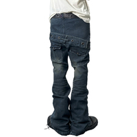 Jeans Vintage Rock Revival pour hommes, pantalon en jean évasé délavé à double ceinture coupe ajustée