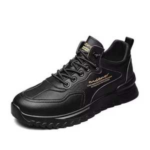 Zapatos de Microfibra para Hombre al por Mayor de Fábrica - Zapatillas Casuales Negras con Cordones y Suela de Goma para Caminar - Product Image 1
