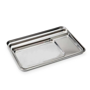 Plateau peu profond en acier inoxydable, plateau rectangulaire, plateau de service alimentaire et plateau à fruits, acier inoxydable 430 de qualité alimentaire durable - Product Image 1