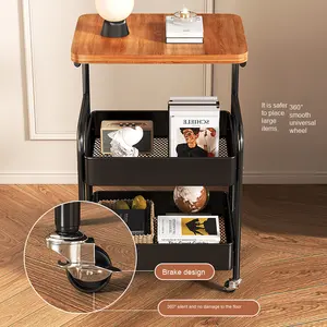 Chariot de rangement en métal à 3 niveaux mobile avec roues verrouillables, chariot utilitaire avec plateau supérieur, étagère à collations roulante pour le salon - Product Image 3