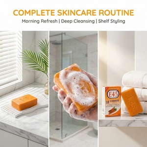 Savon artisanal à l'huile essentielle de carotte <span class=keywords><strong>E45</strong></span> avec gommage au curcuma pour le lavage des mains, du visage et du corps - Blanchissant et exfoliant - Product Image 4