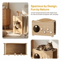 Lit et griffoir 2-en-1 pour chat, arbre à chat spacieux et durable en lin/carton, abri pour chat toutes saisons