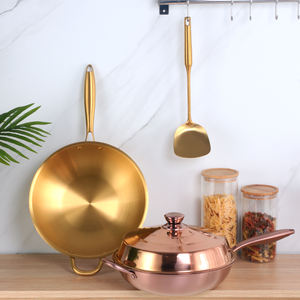 Ustensiles de cuisine Poêle à frire en acier inoxydable avec couvercle Poêles en métal <span class=keywords><strong>Wok</strong></span> de cuisson pour la maison hôtel restaurant - Product Image 2