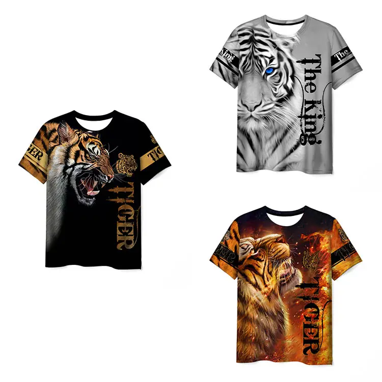 High Quality OEM Custom Wholesale 3D Animal Fish Cat Graphic Printed Vivid Tiger T Shirt For Men