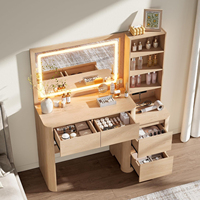 Tocador de Maquillaje con Espejo y Luces, Mesa de Maquillaje Moderna con Esquinas Redondeadas y Base Cilíndrica Reforzada para Dormitorio
