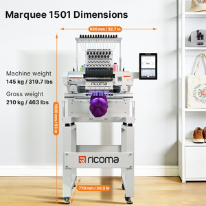 <strong>Ricoma</strong> Marquee 1501 <strong>Commercial</strong> Grade <strong>Embroidery</strong> <strong>Machine</strong>, 14.2"x19.7" <strong>Embroidery</strong> Area, 15-Needle, 10.1" Touchscreen, 1200SPM - Product Image 2