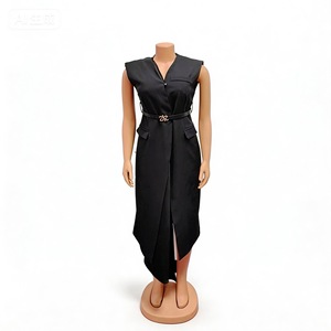 Nouvelle <span class=keywords><strong>Robe</strong></span> Formelle Été 26 en Polyester Couleur Unie Coupe Trapèze <span class=keywords><strong>Grande</strong></span> <span class=keywords><strong>Taille</strong></span> pour <span class=keywords><strong>Femme</strong></span> Col V Ceinturée Irrégulière - Product Image 5