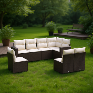 Ensemble de canapés de jardin extérieur marron avec rotin PE imperméable et coussins en mousse haute densité, design contemporain - Product Image 2