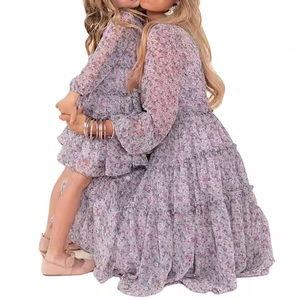 Nuevo estilo verano Boho Floral manga larga vestido largo gasa mamá y yo familia vestido a juego - Product Image 1