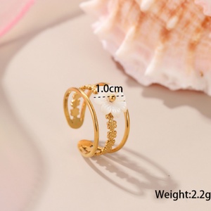 Delicate Flower Pearl Stainless Steel <b>Open</b> <b>Ring</b> 18K Gold Plated Stylish Fashion <b>Rings</b> - Product Image 6