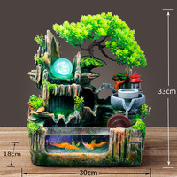 Fontaine de roche Hongru Grande/Moyenne/Petite avec roue Feng Shui à eau courante, bassin à poissons et scène brumeuse – Cadeau d'anniversaire ou de pendaison de crémaillère – Artisanat en résine