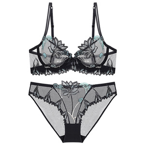 Soutien-gorge en maille brodé de cerises transparentes ultra-minces sexy en dentelle grande taille pour femmes - Product Image 5
